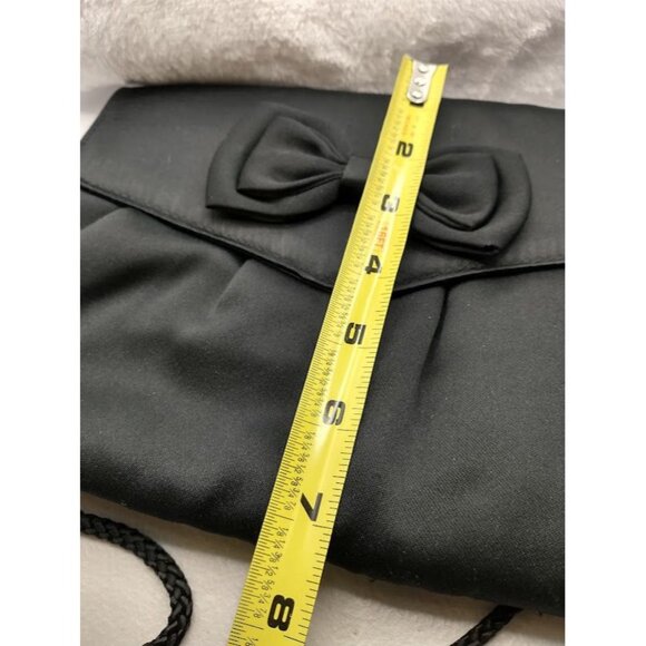Vintage Black Rayon Satin Clutch Crossbody Purse with Bow & Snap Closure - Picture 11 of 11